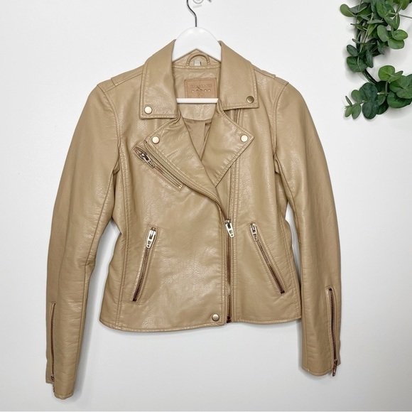 BLANKNYC Moto Jacket Tan Vegan Leather Biker Zip Pockets Edgy Style XS - Picture 2 of 8